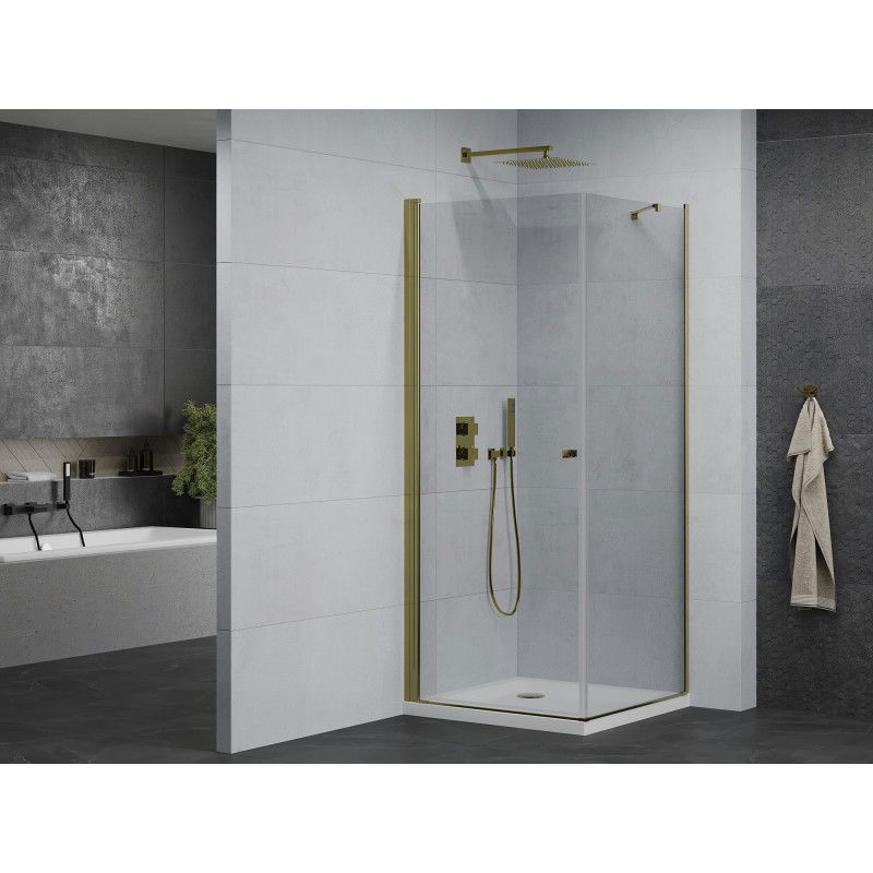 Mexen Pretoria 70 x 70 cm Pivot Shower Enclosure, Transparent, Gold + Flat Tray - 852-070-070-50-00-4010