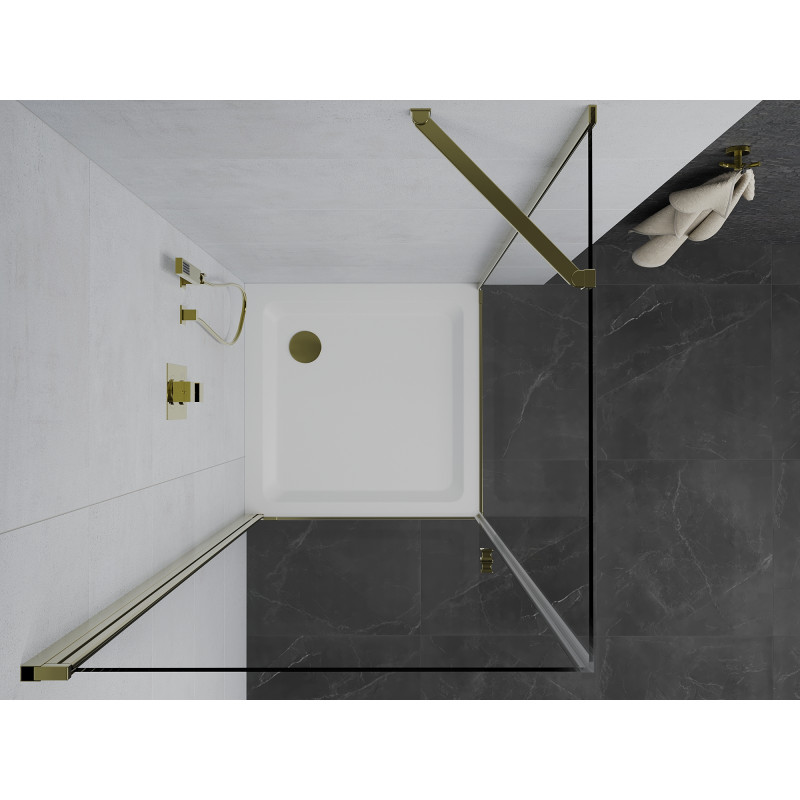 Mexen Pretoria swing shower cabin 70 x 70 cm, transparent, gold + Flat tray - 852-070-070-50-00-4010