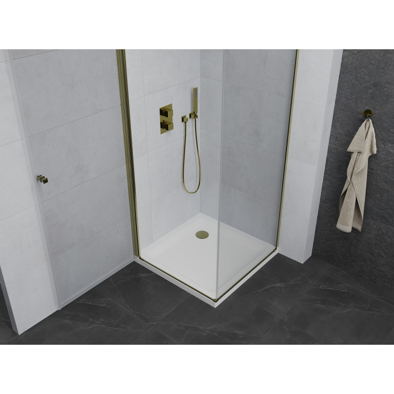 Mexen Pretoria swing shower cabin 70 x 70 cm, transparent, gold + Flat tray - 852-070-070-50-00-4010