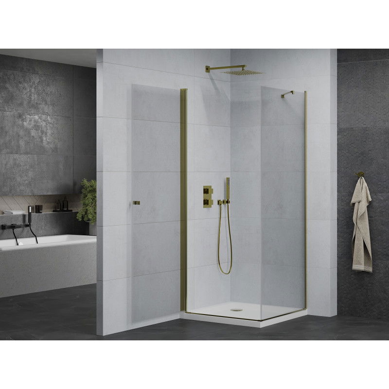 Mexen Pretoria hinged shower enclosure 80 x 80 cm, transparent, gold + Flat tray - 852-080-080-50-00-4010
