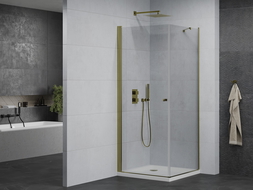 Mexen Pretoria hinged shower enclosure 80 x 80 cm, transparent, gold + Flat tray - 852-080-080-50-00-4010