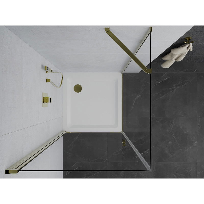Mexen Pretoria Pivot Shower Cabin 90 x 90 cm, Transparent, Gold + Flat Tray - 852-090-090-50-00-4010