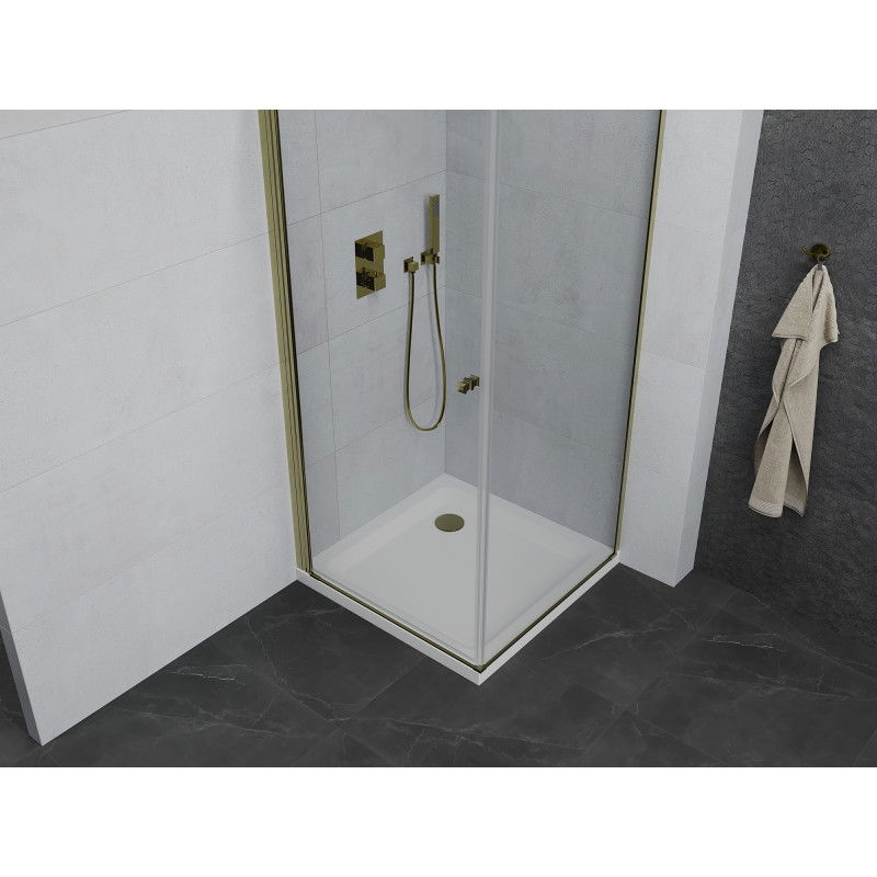 Mexen Pretoria Pivot Shower Cabin 90 x 90 cm, Transparent, Gold + Flat Tray - 852-090-090-50-00-4010