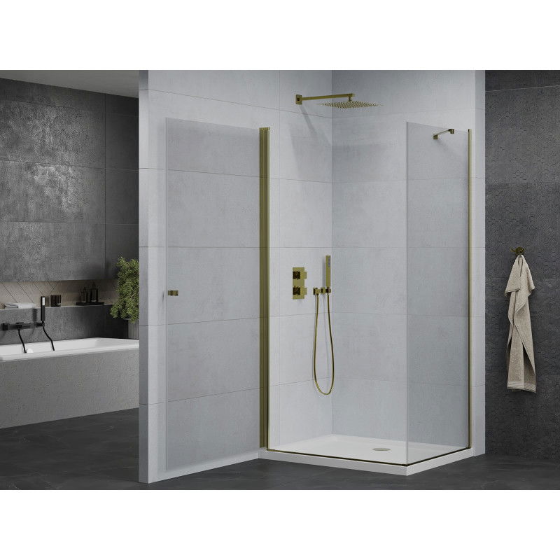Mexen Pretoria Hinged Shower Cabin 70 x 90 cm, Transparent, Gold + Flat Tray - 852-070-090-50-00-4010
