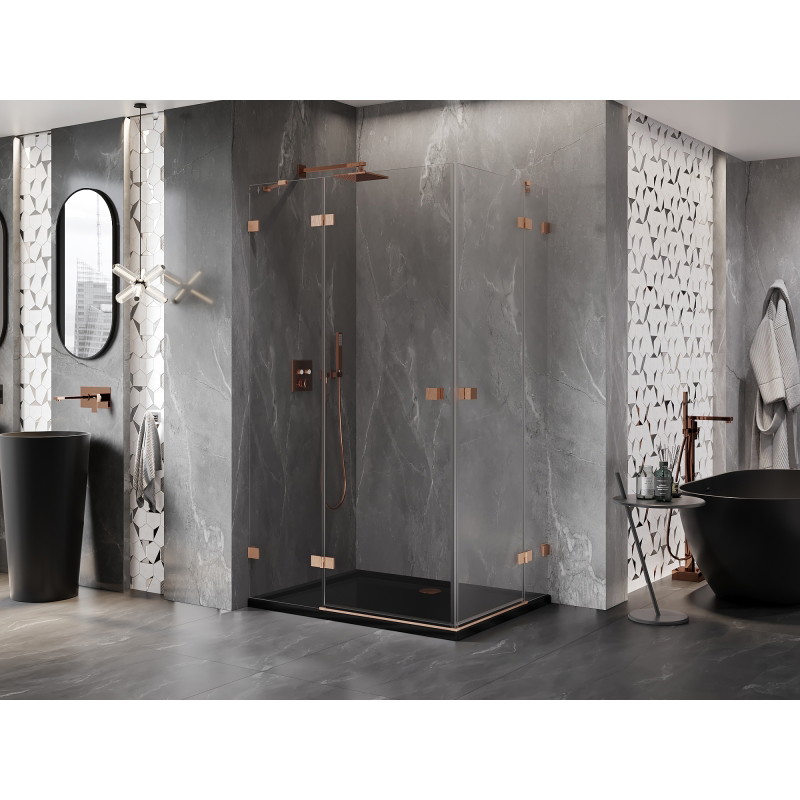 Mexen Lunar Duo pivot shower enclosure left 115 x 100 cm, transparent, brushed copper - 834-115L-100P-65-00