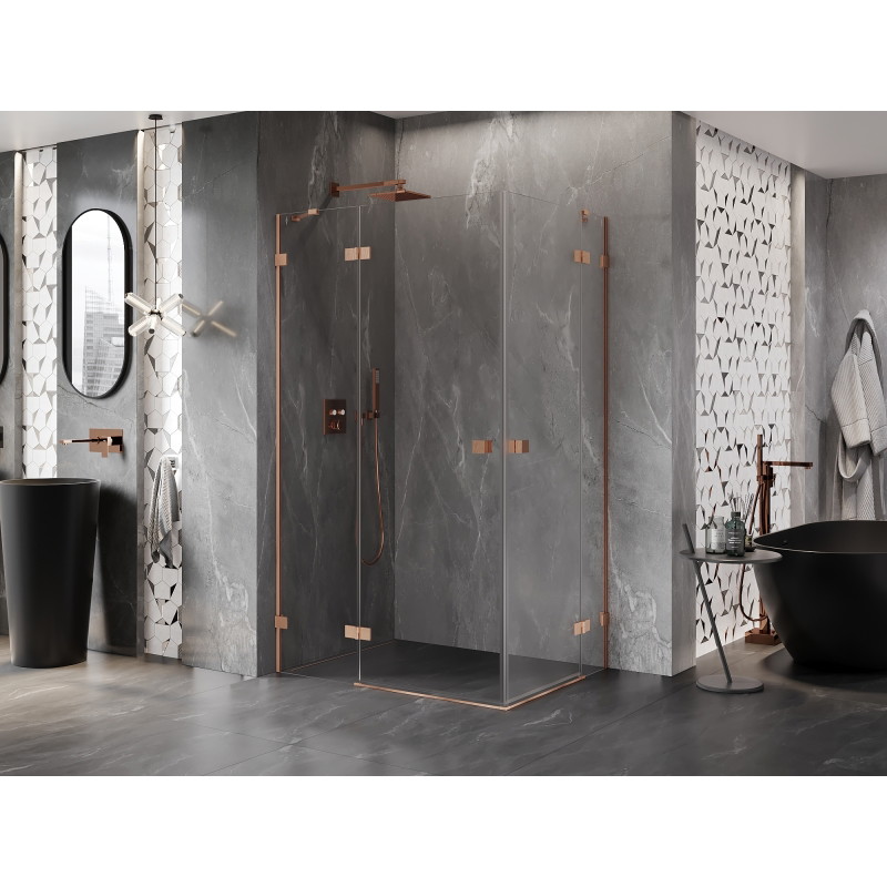 Mexen Lunar Duo pivot shower enclosure left 115 x 100 cm, transparent, brushed copper - 834-115L-100P-65-00
