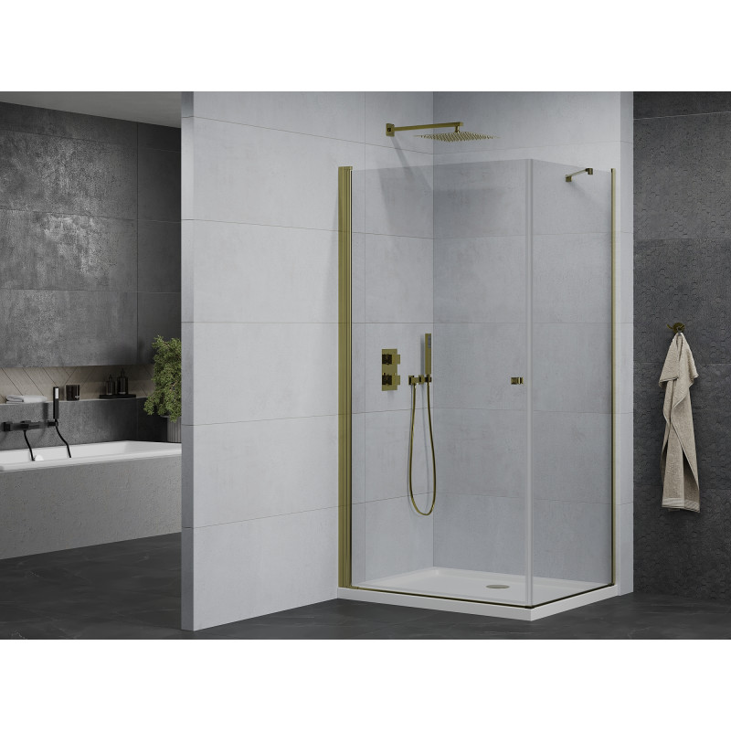 Mexen Pretoria hinged shower cabin 70 x 100 cm, transparent, gold + Flat tray - 852-070-100-50-00-4010