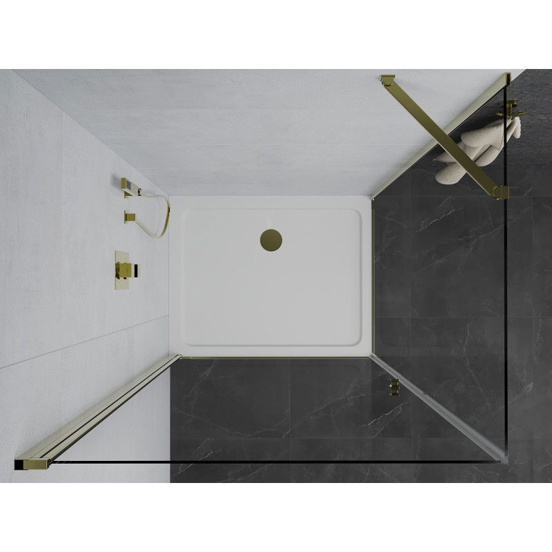 Mexen Pretoria 80 x 70 cm Hinged Shower Enclosure, Transparent, Gold + Flat Tray - 852-080-070-50-00-4010