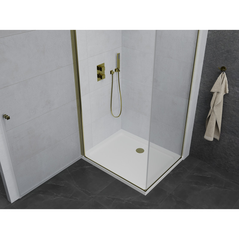 Mexen Pretoria swing shower cabin 80 x 90 cm, transparent, gold + Flat shower tray - 852-080-090-50-00-4010