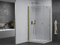 Mexen Pretoria shower enclosure 80 x 90 cm, transparent, gold + Flat tray - 852-080-090-50-00-4010