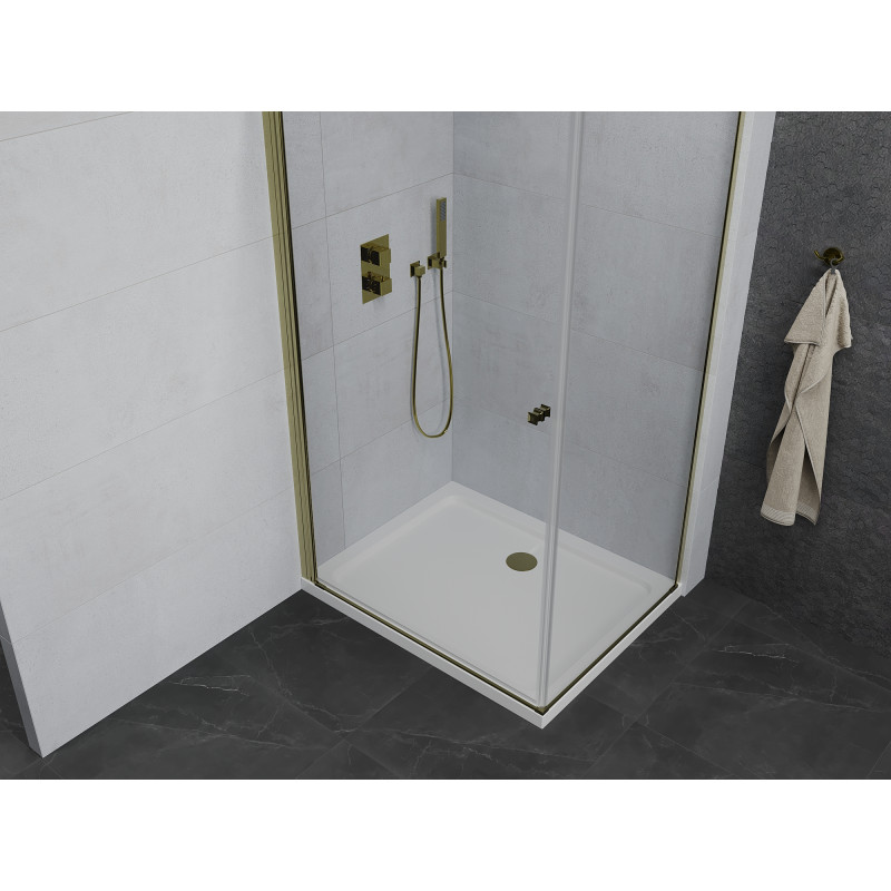 Mexen Pretoria hinged shower cabin 90 x 70 cm, transparent, gold + Flat tray - 852-090-070-50-00-4010