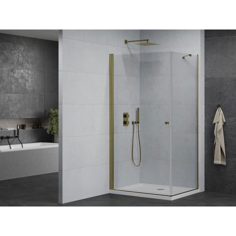 Mexen Pretoria Pivot Shower Enclosure 90 x 80 cm, Transparent, Gold + Flat Tray - 852-090-080-50-00-4010