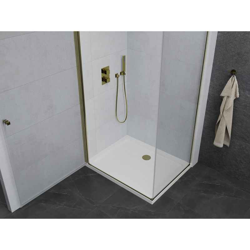 Mexen Pretoria 90 x 100 cm, transparent, gold hinged shower enclosure with Flat tray - 852-090-100-50-00-4010