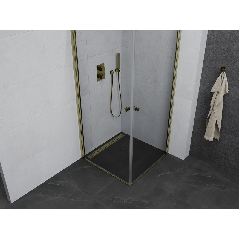 Mexen Pretoria Duo pivot shower cabin 80 x 80 cm, transparent, gold - 852-080-080-50-00-02