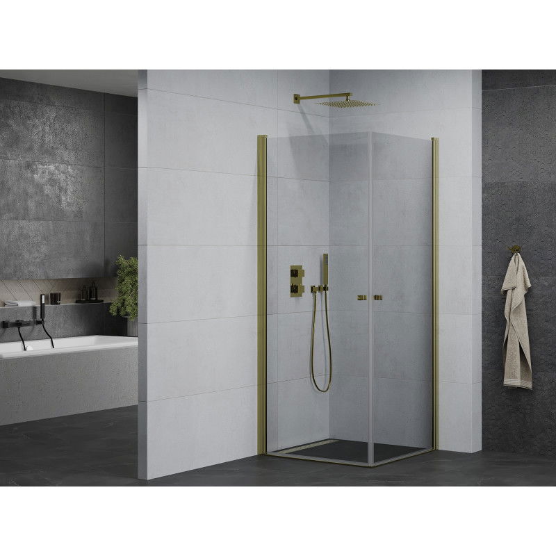 Mexen Pretoria Duo shower enclosure with hinged door 90 x 90 cm, transparent, gold - 852-090-090-50-00-02