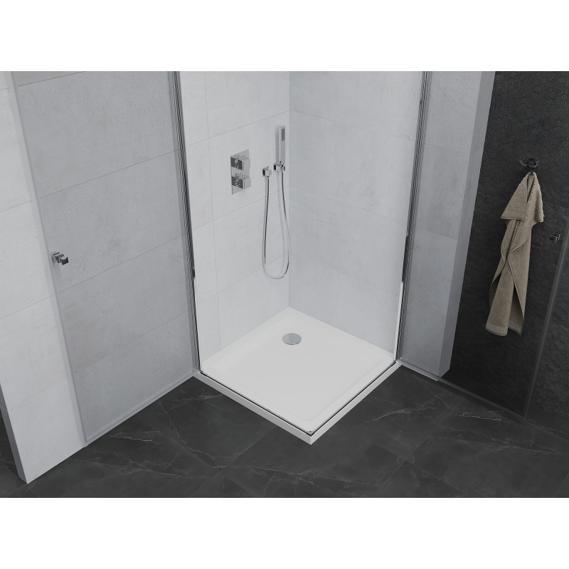 Mexen Pretoria Duo swing shower cabin 70 x 70 cm, transparent, chrome + Flat shower tray - 852-070-070-01-02-4010