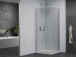 Mexen Pretoria Duo swing shower cabin 70 x 70 cm, transparent, chrome + Flat shower tray - 852-070-070-01-02-4010