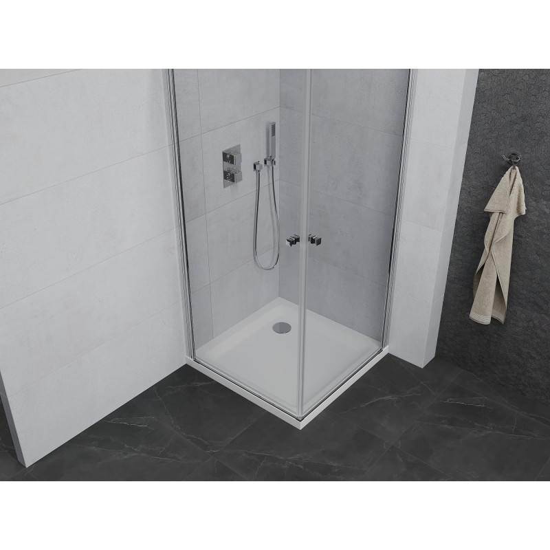 Mexen Pretoria Duo swing shower cabin 70 x 70 cm, transparent, chrome + Flat shower tray - 852-070-070-01-02-4010