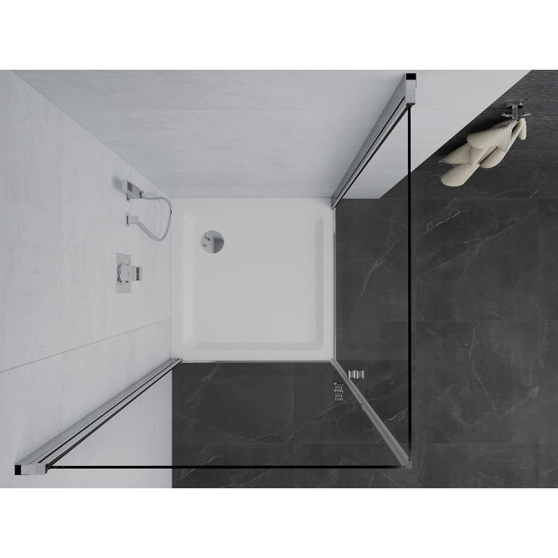 Mexen Pretoria Duo Pivot Shower Cabin 70 x 70 cm, Transparent, Chrome + Flat Shower Tray - 852-070-070-01-02-4010