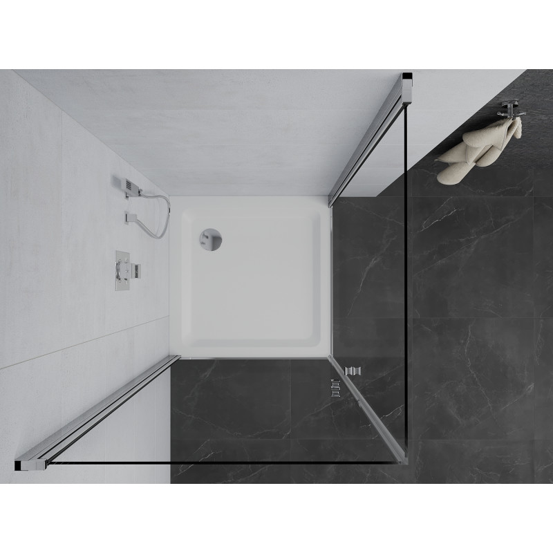 Mexen Pretoria Duo swing shower cabin 70 x 70 cm, transparent, chrome + Flat shower tray - 852-070-070-01-02-4010