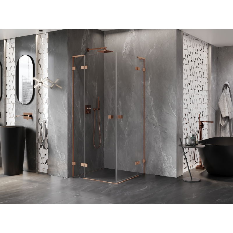 Mexen Lunar L Duo Shower Enclosure Hinged 75 x 75 cm, Transparent, Brushed Copper - 834L-075L-075P-65-00