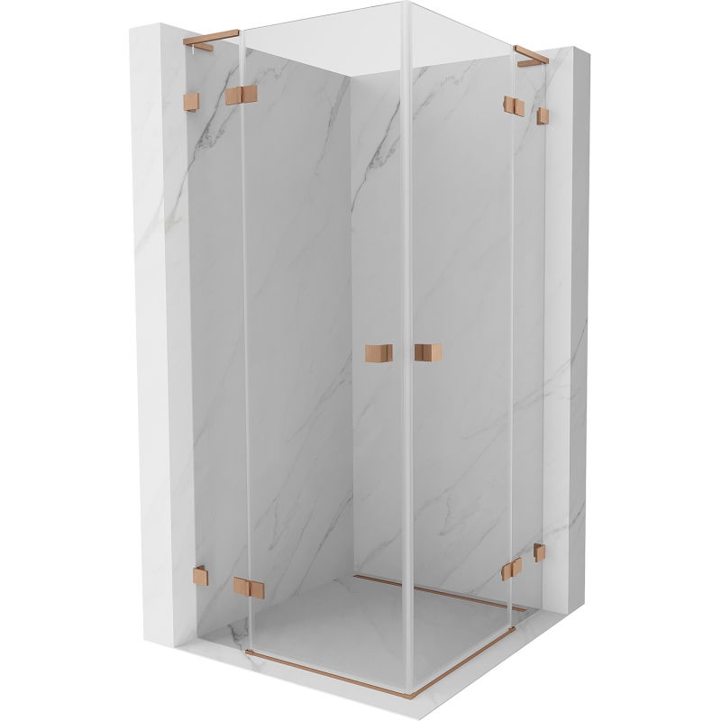 Mexen Lunar L Duo 80 x 80 cm Swing Shower Enclosure, Transparent, Brushed Copper - 834L-080L-080P-65-00