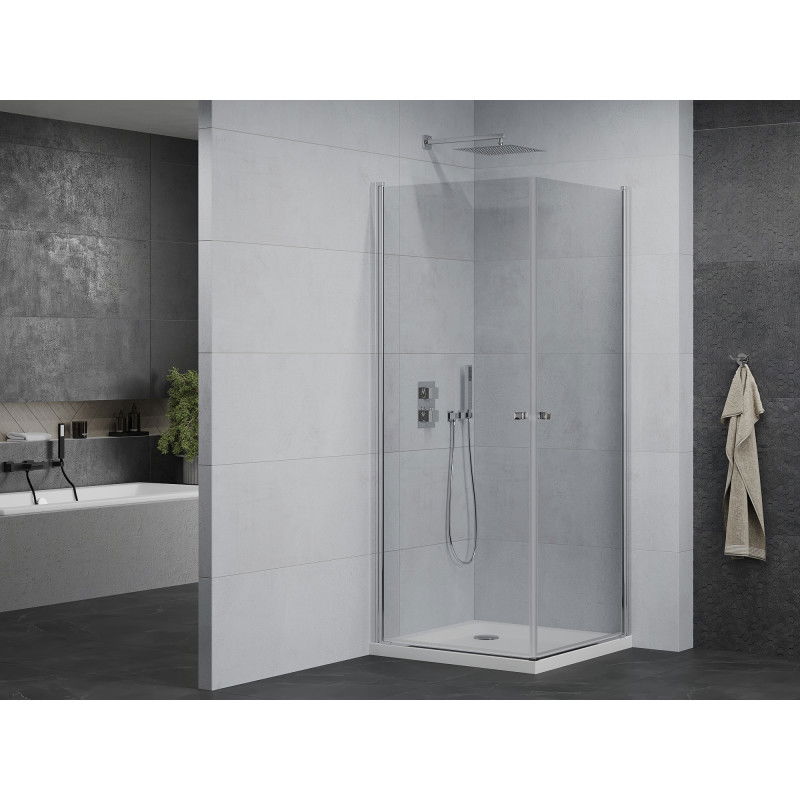 Mexen Pretoria Duo 80 x 80 cm Hinged Shower Enclosure, Transparent, Chrome + Flat Tray - 852-080-080-01-02-4010