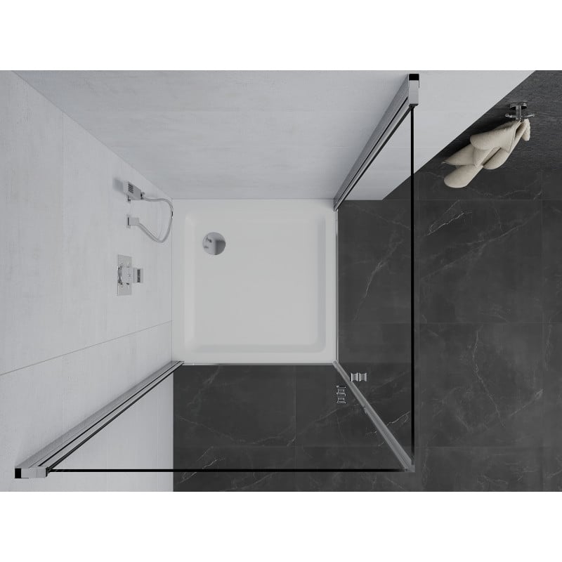 Mexen Pretoria Duo Hinged Shower Cabin 90 x 90 cm, Transparent, Chrome + Flat Shower Tray - 852-090-090-01-02-4010