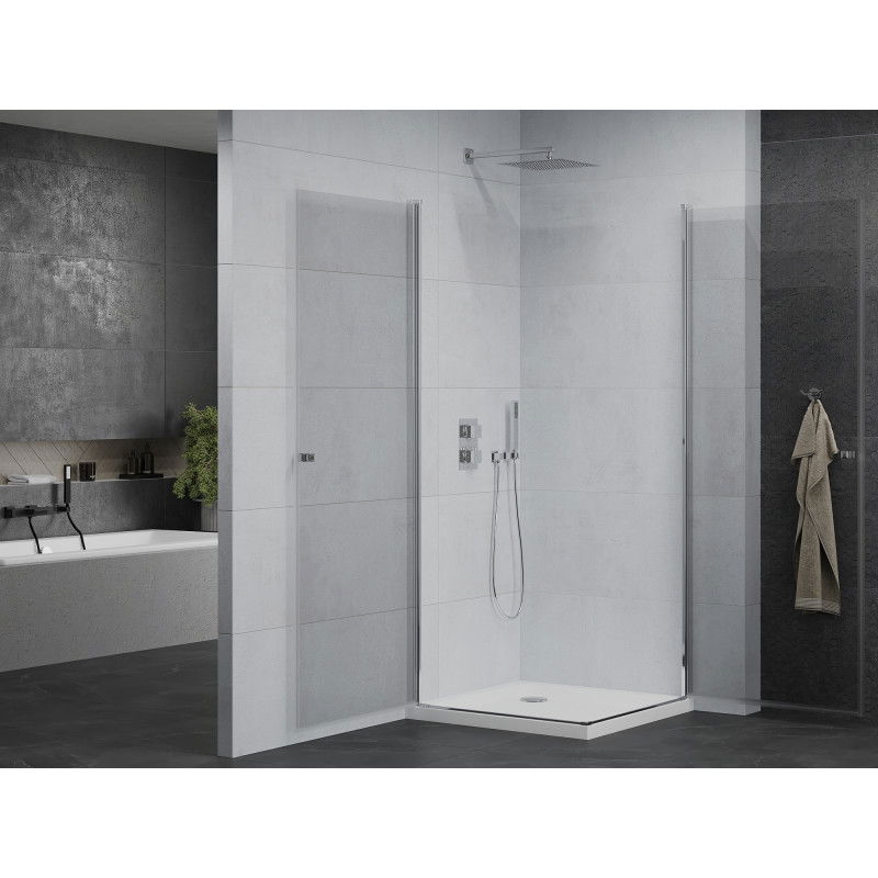 Mexen Pretoria Duo shower enclosure hinged 90 x 90 cm, transparent, chrome + Flat shower tray - 852-090-090-01-02-4010