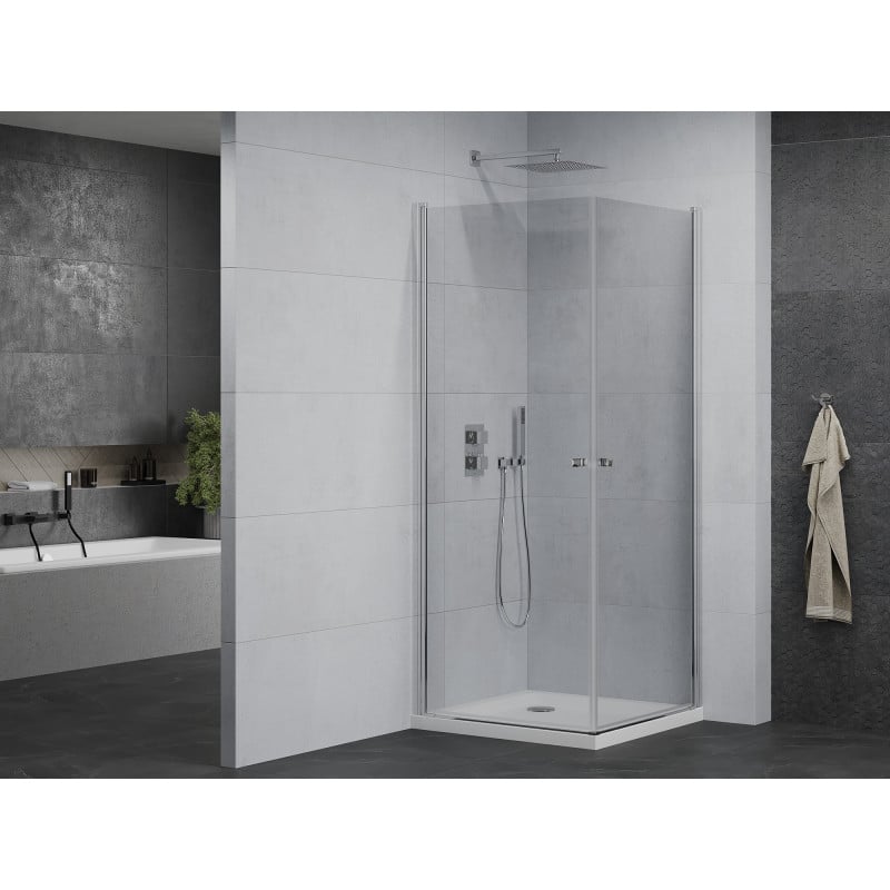 Mexen Pretoria Duo Hinged Shower Cabin 90 x 90 cm, Transparent, Chrome + Flat Shower Tray - 852-090-090-01-02-4010