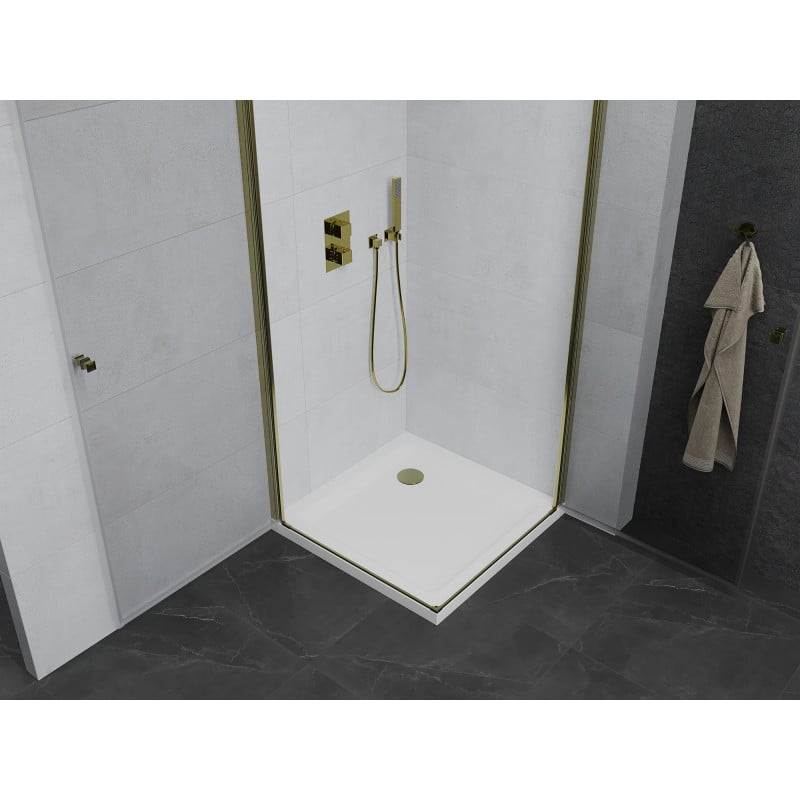 Mexen Pretoria Duo Hinged Shower Cabin 80 x 80 cm, Transparent, Gold + Flat Shower Tray - 852-080-080-50-02-4010G