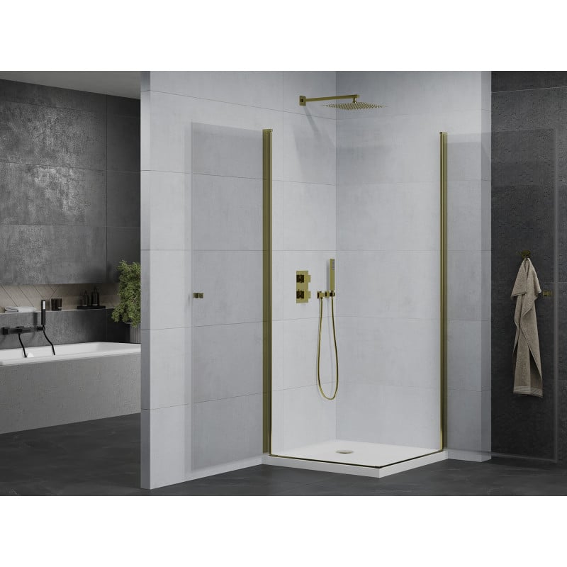 Mexen Pretoria Duo Hinged Shower Cabin 80 x 80 cm, Transparent, Gold + Flat Shower Tray - 852-080-080-50-02-4010G