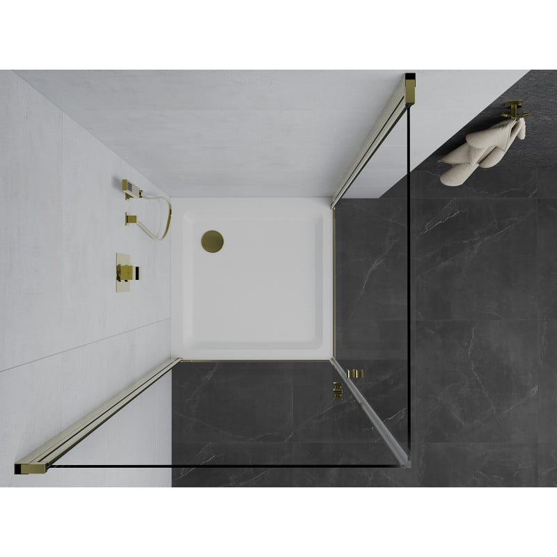Mexen Pretoria Duo 90 x 90 cm Hinged Shower Cabin, Transparent, Gold + Flat Tray - 852-090-090-50-02-4010G