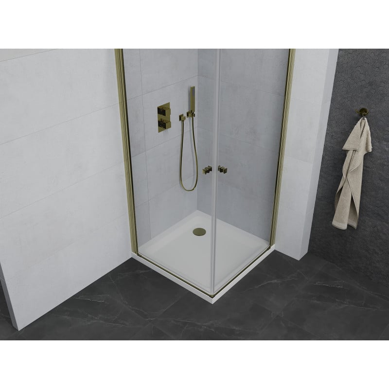Mexen Pretoria Duo 90 x 90 cm Hinged Shower Cabin, Transparent, Gold + Flat Tray - 852-090-090-50-02-4010G