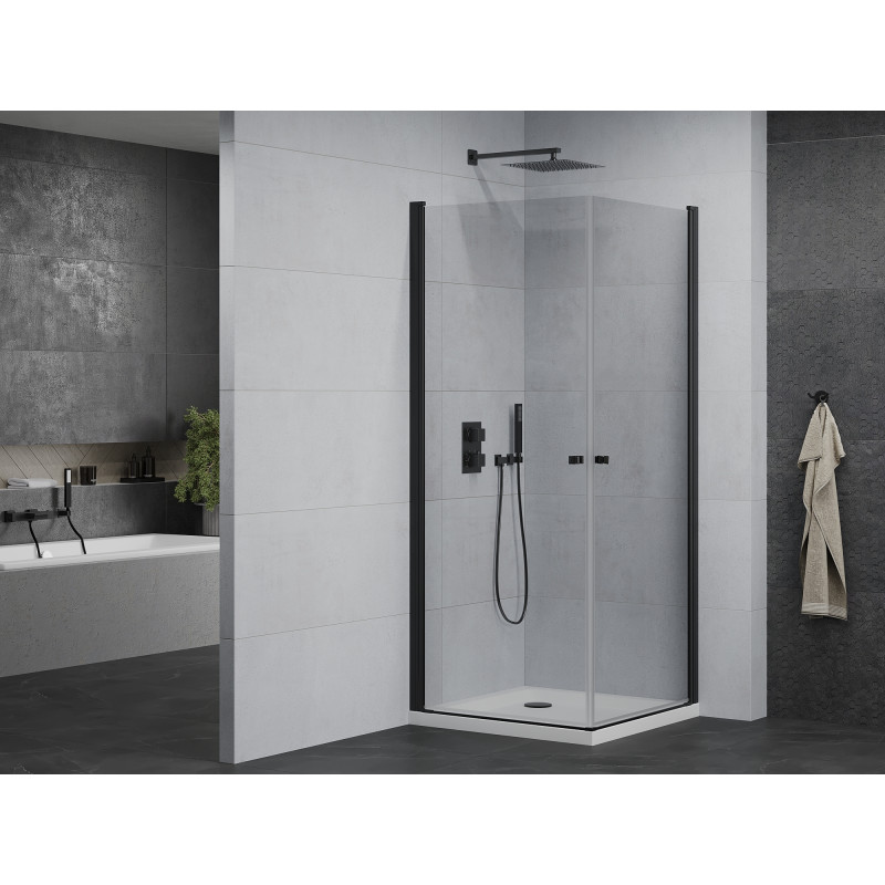 Mexen Pretoria Duo Shower Enclosure Hinged 70 x 70 cm, Transparent, Black + Flat Shower Tray - 852-070-070-70-02-4010B