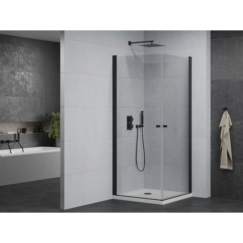 Mexen Pretoria Duo Swing Shower Enclosure 70 x 70 cm, Transparent, Black + Flat Tray - 852-070-070-70-02-4010B