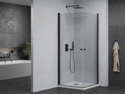 Mexen Pretoria Duo hinged shower cubicle 70 x 70 cm, Transparent, Black + shower tray Flat - 852-070-070-70-02-4010B