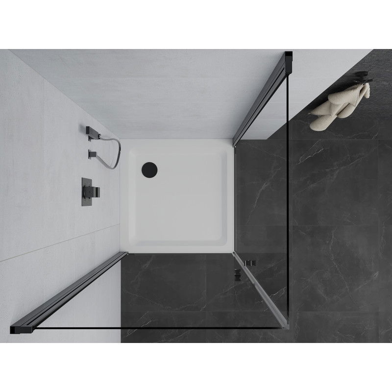 Mexen Pretoria Duo Swing Shower Enclosure 70 x 70 cm, Transparent, Black + Flat Tray - 852-070-070-70-02-4010B