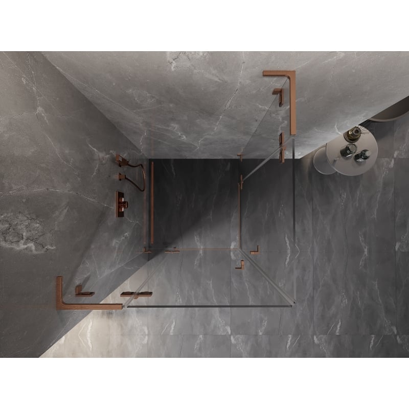 Mexen Lunar L Duo 95 x 95 cm Pivot Shower Enclosure, Transparent, Brushed Copper - 834L-095L-095P-65-00