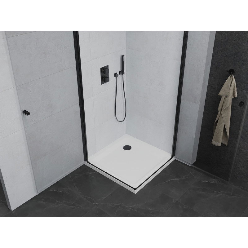 Mexen Pretoria Duo Hinged Shower Enclosure 90 x 90 cm, Transparent, Black + Flat Tray - 852-090-090-70-02-4010B