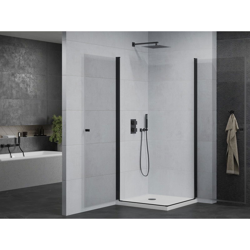 Mexen Pretoria Duo Hinged Shower Enclosure 90 x 90 cm, Transparent, Black + Flat Tray - 852-090-090-70-02-4010B