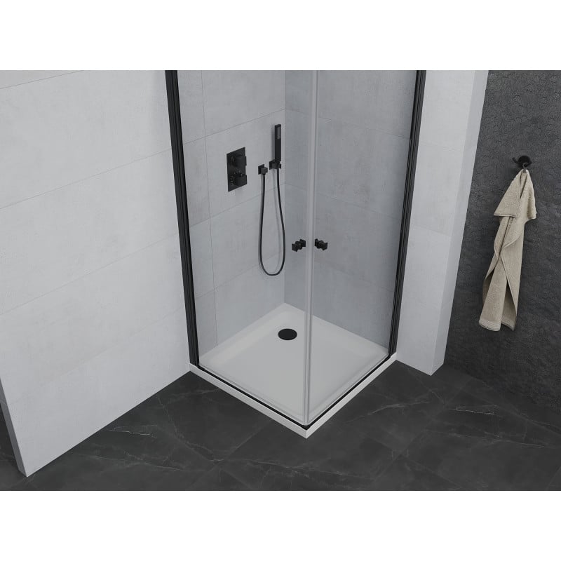 Mexen Pretoria Duo Hinged Shower Cabin 90 x 90 cm, Transparent, Black + Flat Tray - 852-090-090-70-02-4010B