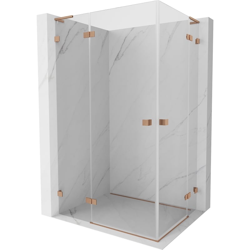 Mexen Lunar L Duo pivot shower enclosure 110 x 80 cm, transparent, brushed copper - 834L-110L-080P-65-00
