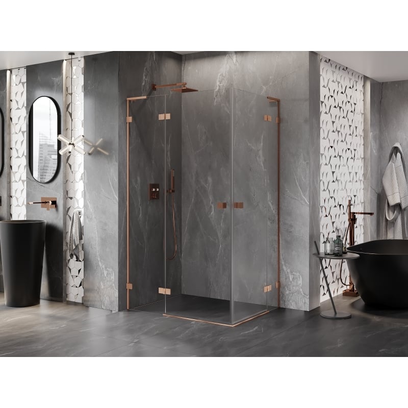 Mexen Lunar L Duo Hinged Shower Enclosure Left 120 x 80 cm, Transparent, Brushed Copper - 834L-120L-080P-65-00