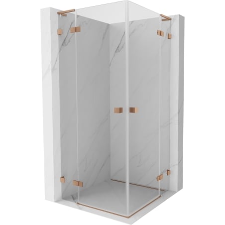 Mexen Lunar L Duo shower enclosure with hinged door 120 x 120 cm, transparent, brushed copper - 834L-120L-120P-65-00