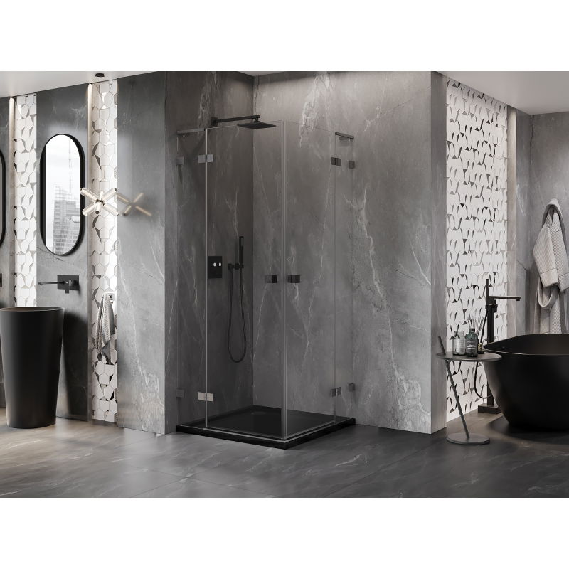 Mexen Lunar L Duo hinged shower enclosure 85 x 85 cm, transparent, brushed gun gray - 834L-085L-085P-66-00