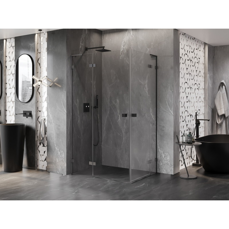 Mexen Lunar L Duo Shower Enclosure Hinged Left 95 x 90 cm, Transparent, Brushed Gun Gray - 834L-095L-090P-66-00