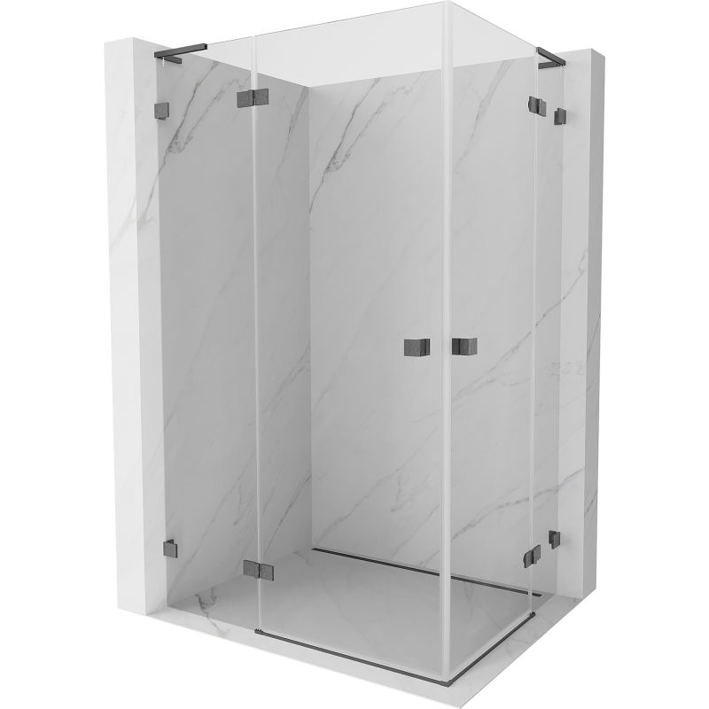 Mexen Lunar L Duo Left-Side Hinged Shower Enclosure 100 x 75 cm, Transparent, Brushed Gun Gray - 834L-100L-075P-66-00