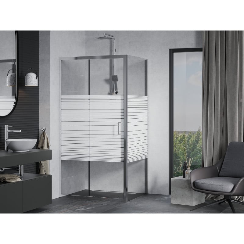 Mexen Apia sliding shower cabin 100 x 90 cm, white stripes, chrome - 840-100-090-01-20