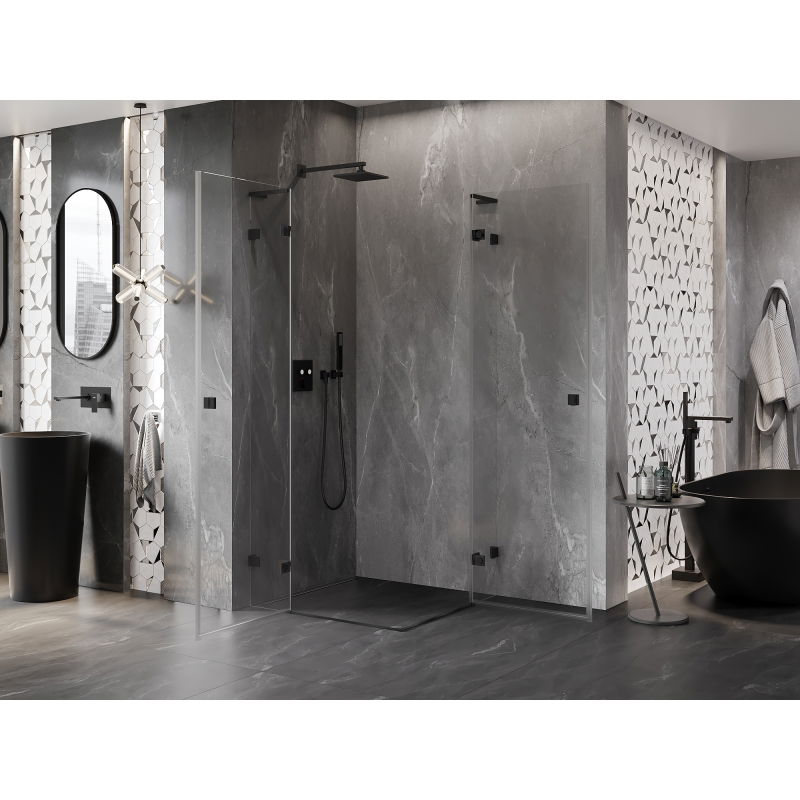 Mexen Lunar L Duo Hinged Shower Enclosure 75 x 75 cm, Transparent, Black - 834L-075L-075P-70-00